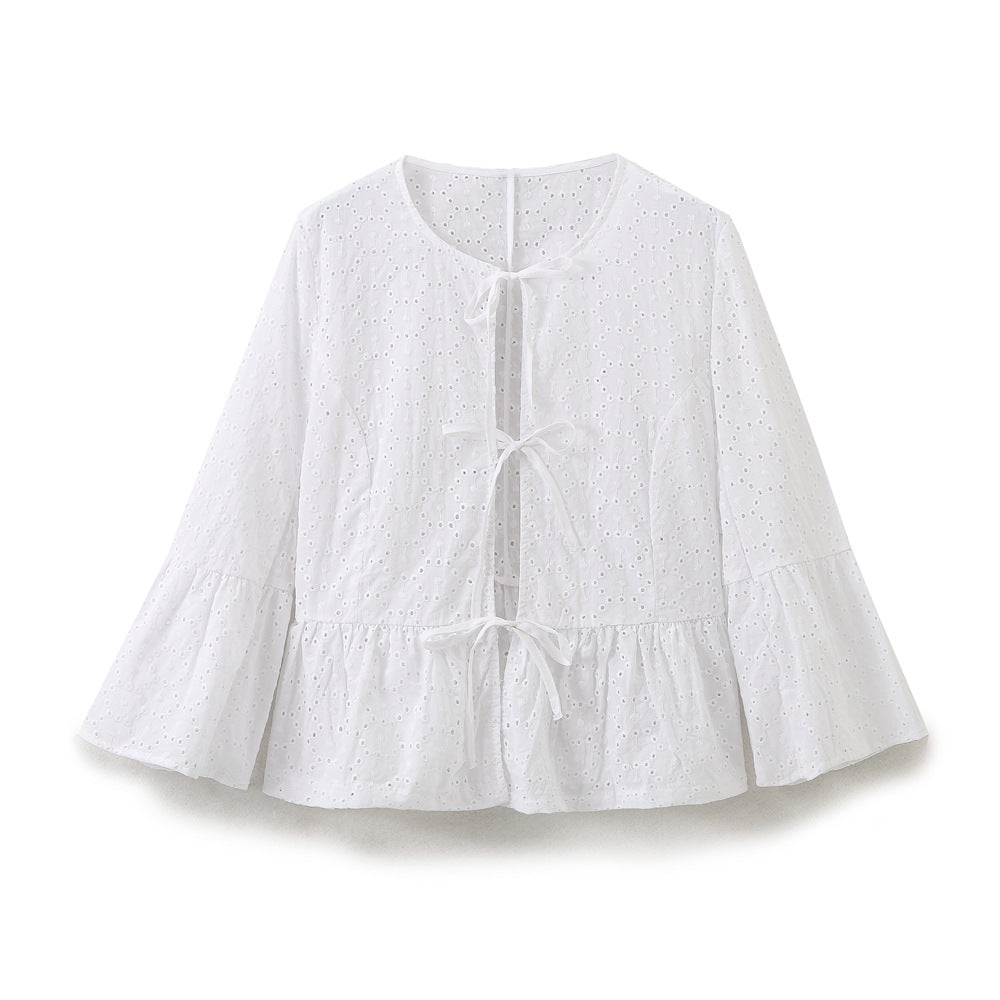 HONGTEYA 2025 Fashion Women's Casual Embroidered Tracksuit Short Sleeve Tie Bow Top, A-Line Shorts