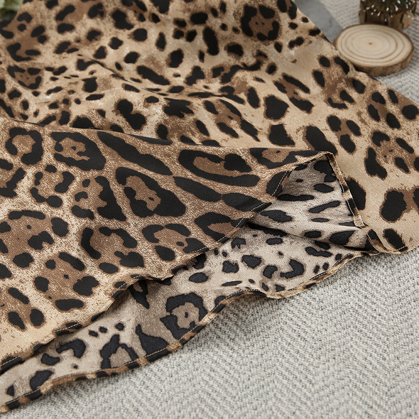 HONGTEYA V-neck Leopard Cami Top & Mid Rise Straight Leg Trousers Loungewear Set