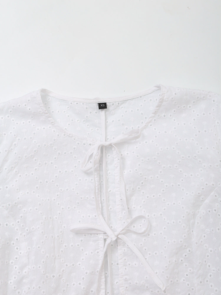 HONGTEYA 2025 Fashion Women's Casual Embroidered Tracksuit Short Sleeve Tie Bow Top, A-Line Shorts