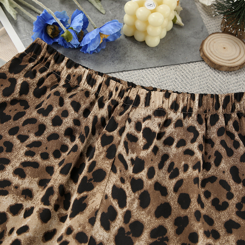 HONGTEYA V-neck Leopard Cami Top & Mid Rise Straight Leg Trousers Loungewear Set