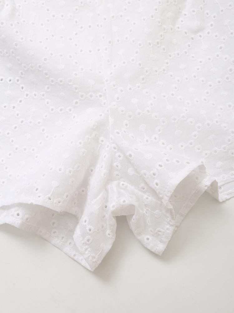 HONGTEYA 2025 Fashion Women's Casual Embroidered Tracksuit Short Sleeve Tie Bow Top, A-Line Shorts