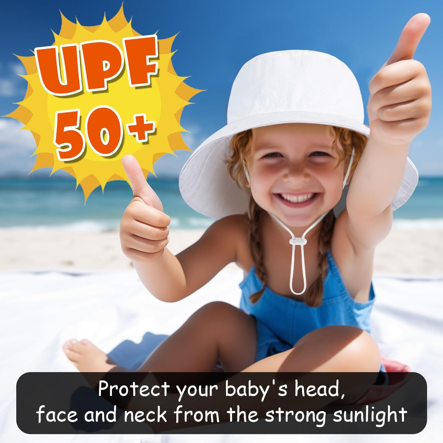 HONGTEYA Baby Sun Hat Kids Summer UPF 50+ Toddler Bucket Hat Wide Brim Adjustable Beach Hats for Boys Girls Age 0-6 Years