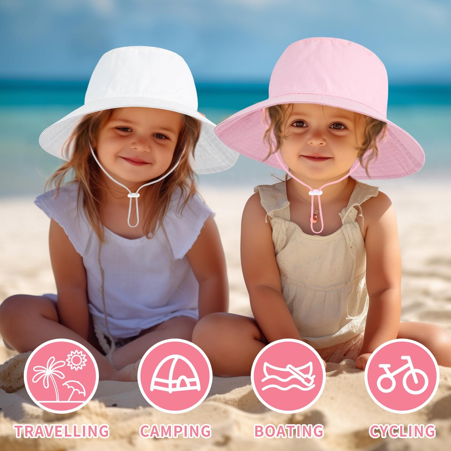 HONGTEYA Baby Sun Hat Kids Summer UPF 50+ Toddler Bucket Hat Wide Brim Adjustable Beach Hats for Boys Girls Age 0-6 Years