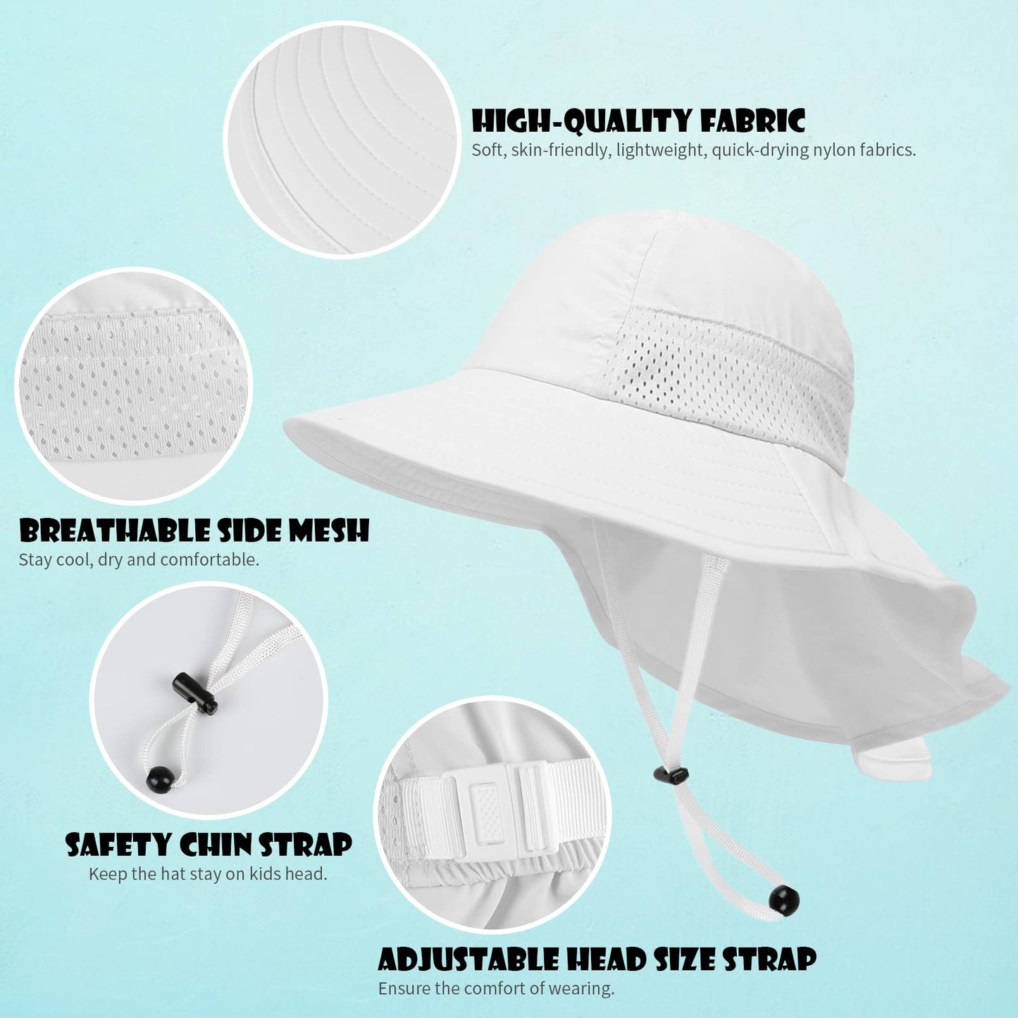 HONGTEYA Toddler Baby Sun Hat Kids Summer UPF 50+ for Boys Girls Adjustable Beach Hats with Bucket Wide Brim Age 1-7 Years