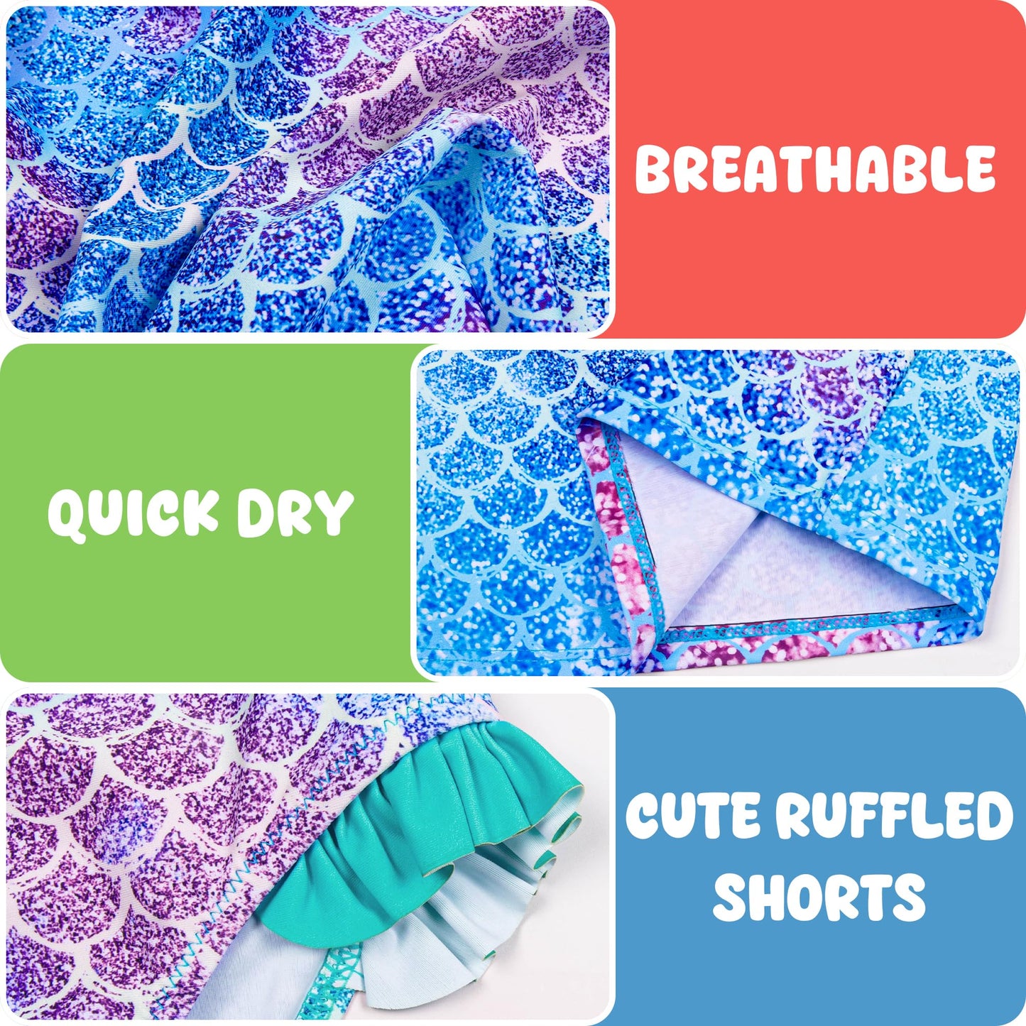 HONGTEYA 3 Pcs Girls Long Sleeve Swimsuit Rash Guard Swimsuit Quick Dry Tankini Bathing Suits Girls' Swimwear 3-9 Years