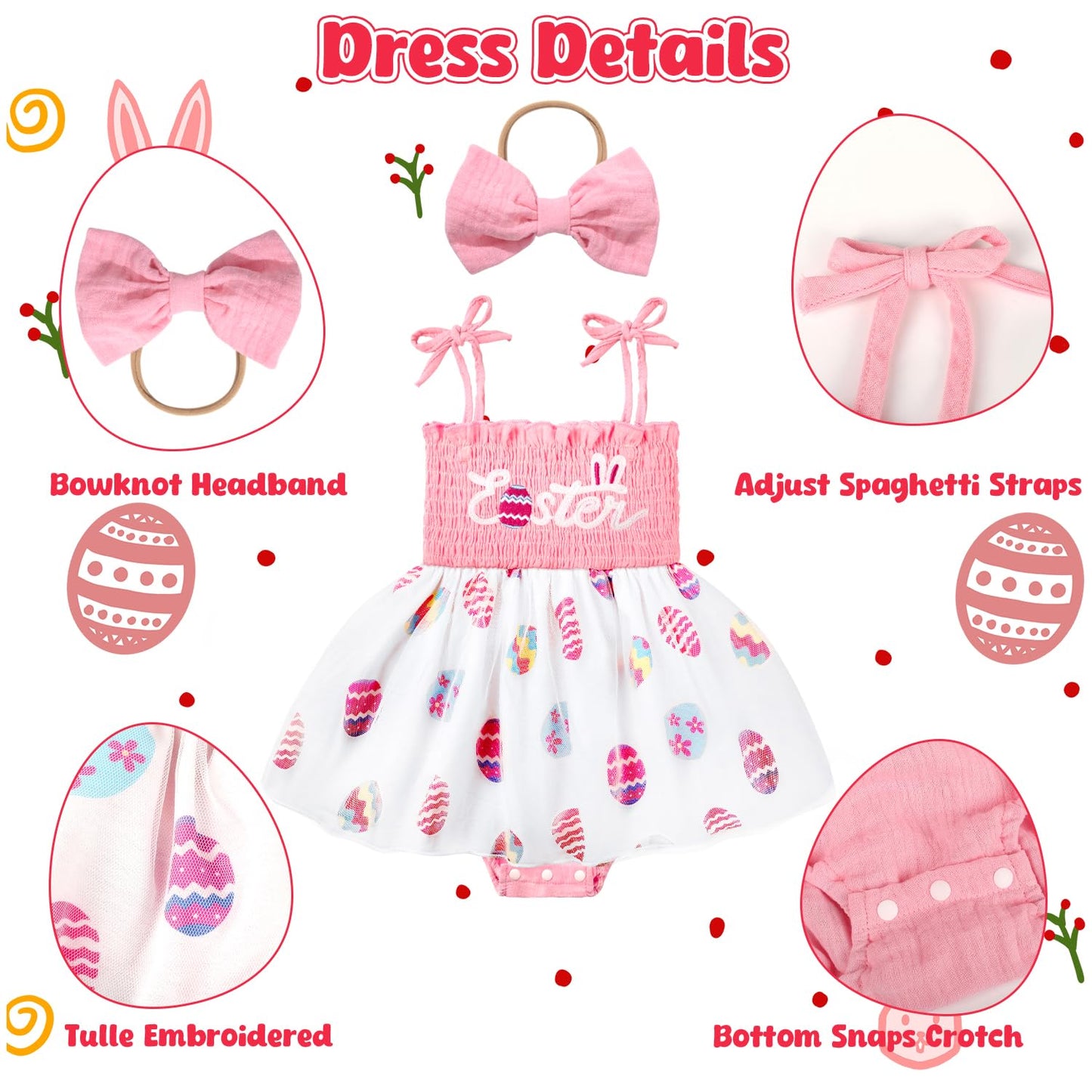 HONGTEYA Baby Girl 1st Birthday Outfit Girl First Birthday Clothes One Year Old Gifts Lace Romper Tulle Summer Newborn Dress