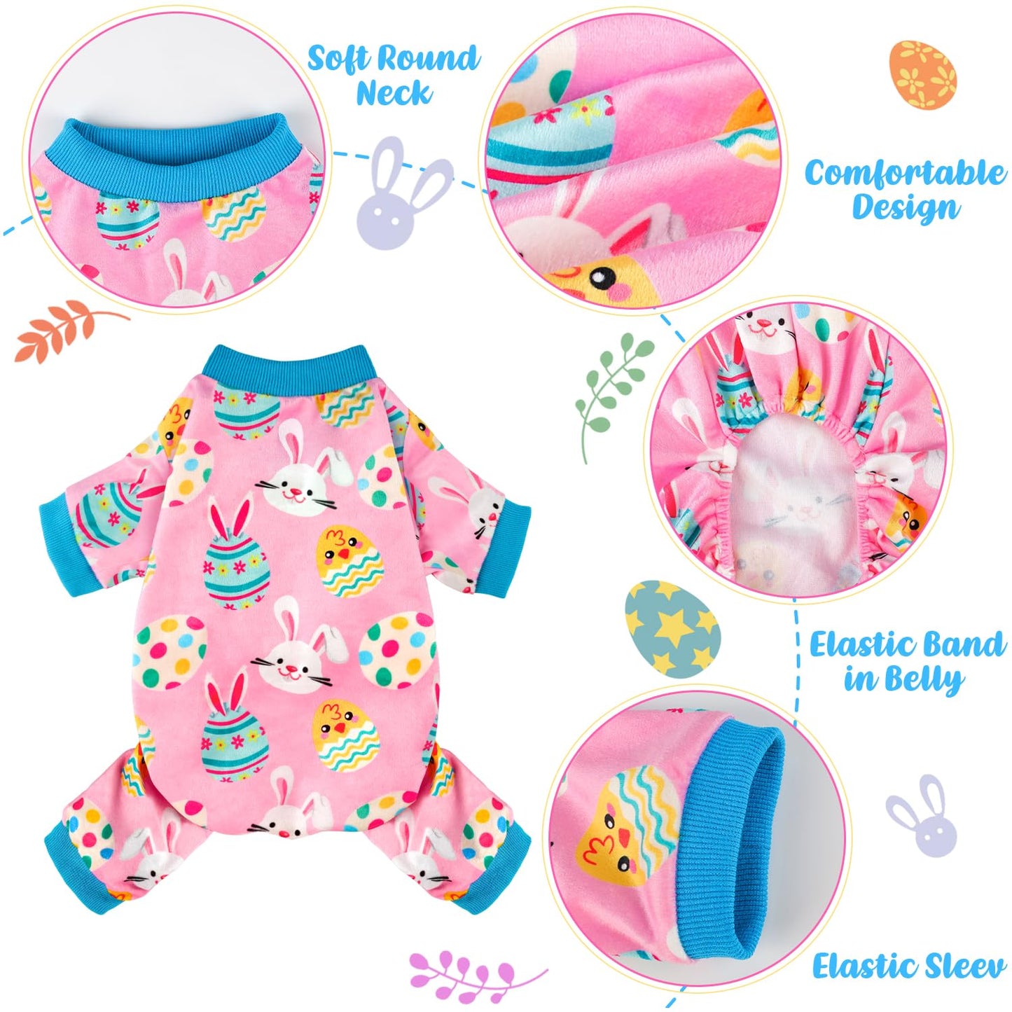 HONGTEYA Dog Easter Outfit Dog Pajamas Soft Lightweight Velvet Dog Onesie Easter Dog Clothes for Small Medium Large Pet Dogs Cats