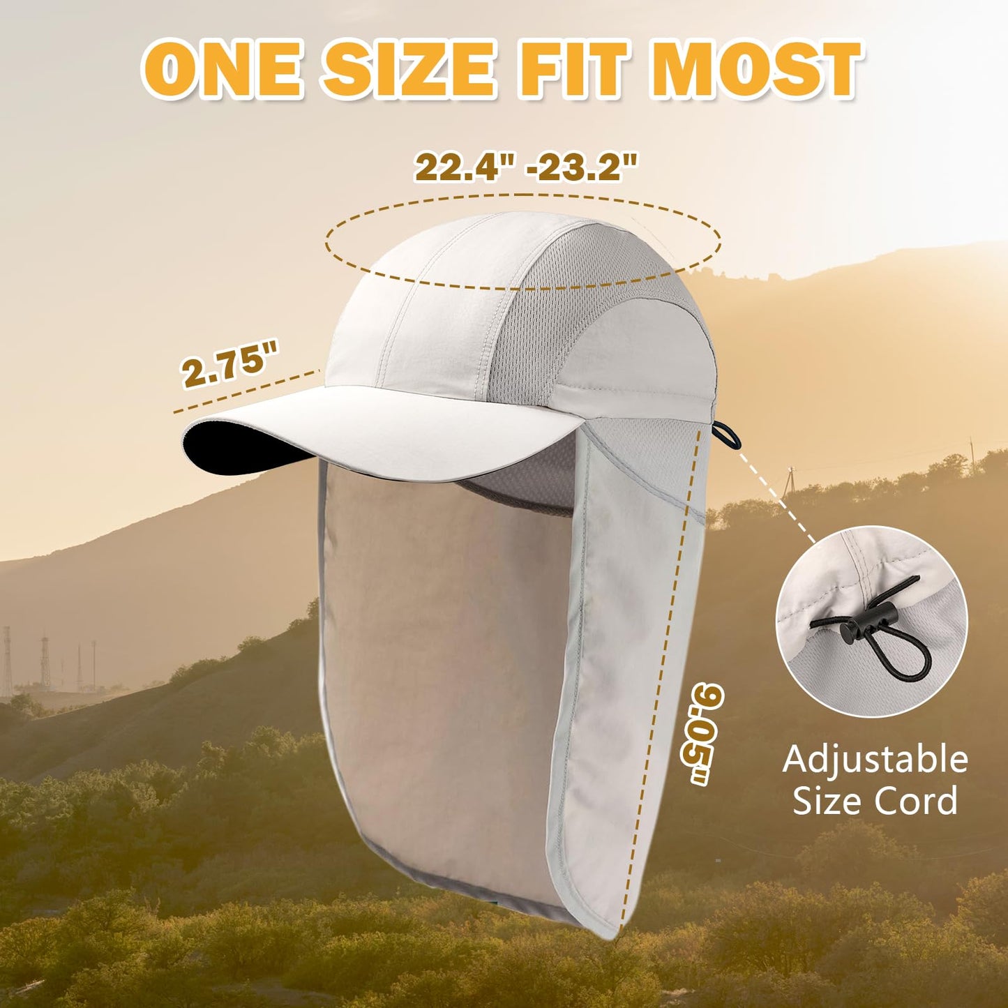 HONGTEYA Mens Sun Hat with Breathable Mesh, UPF 50+ Sun Protection Fishing Hat with Neck Flap for Fishing Hiking Cycling