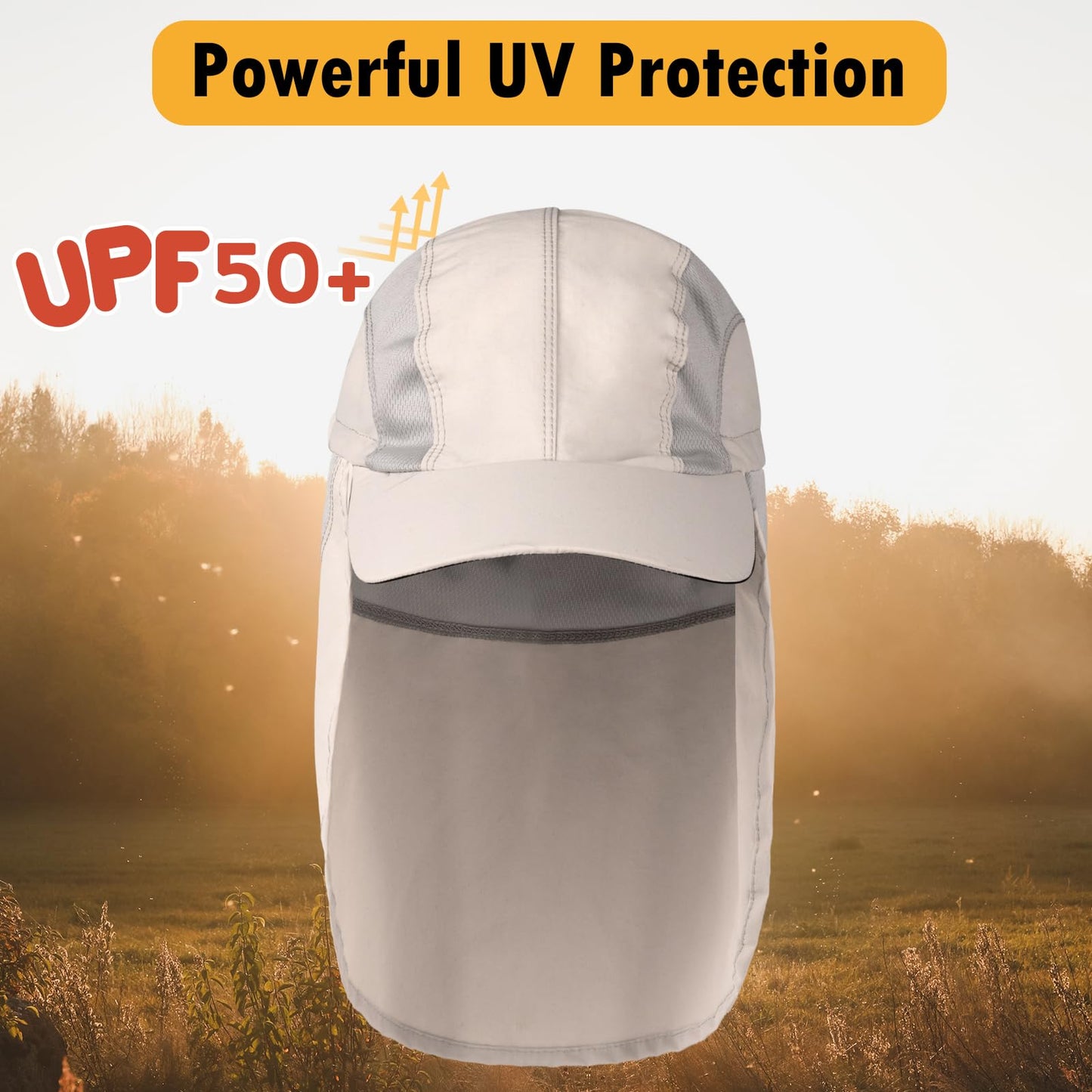 HONGTEYA Mens Sun Hat with Breathable Mesh, UPF 50+ Sun Protection Fishing Hat with Neck Flap for Fishing Hiking Cycling