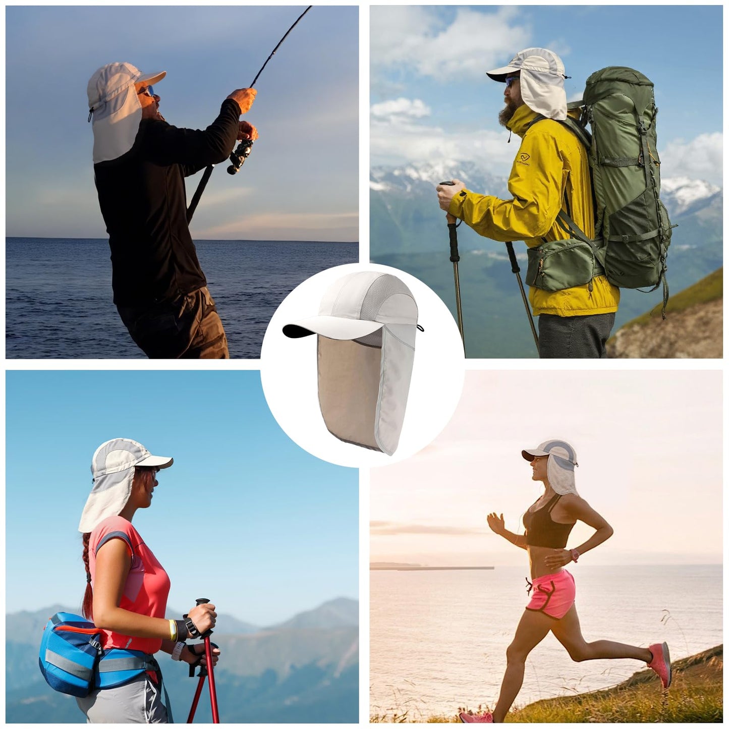 HONGTEYA Mens Sun Hat with Breathable Mesh, UPF 50+ Sun Protection Fishing Hat with Neck Flap for Fishing Hiking Cycling