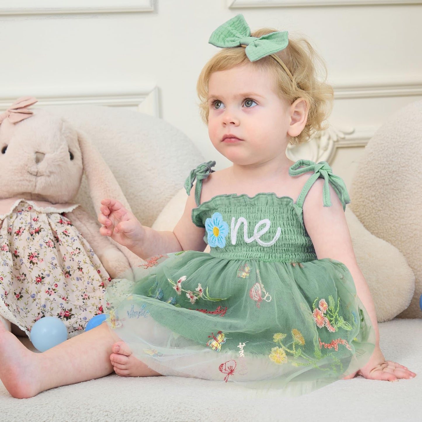 HONGTEYA Baby Girl 1st Birthday Outfit Girl First Birthday Clothes One Year Old Gifts Lace Romper Tulle Summer Newborn Dress