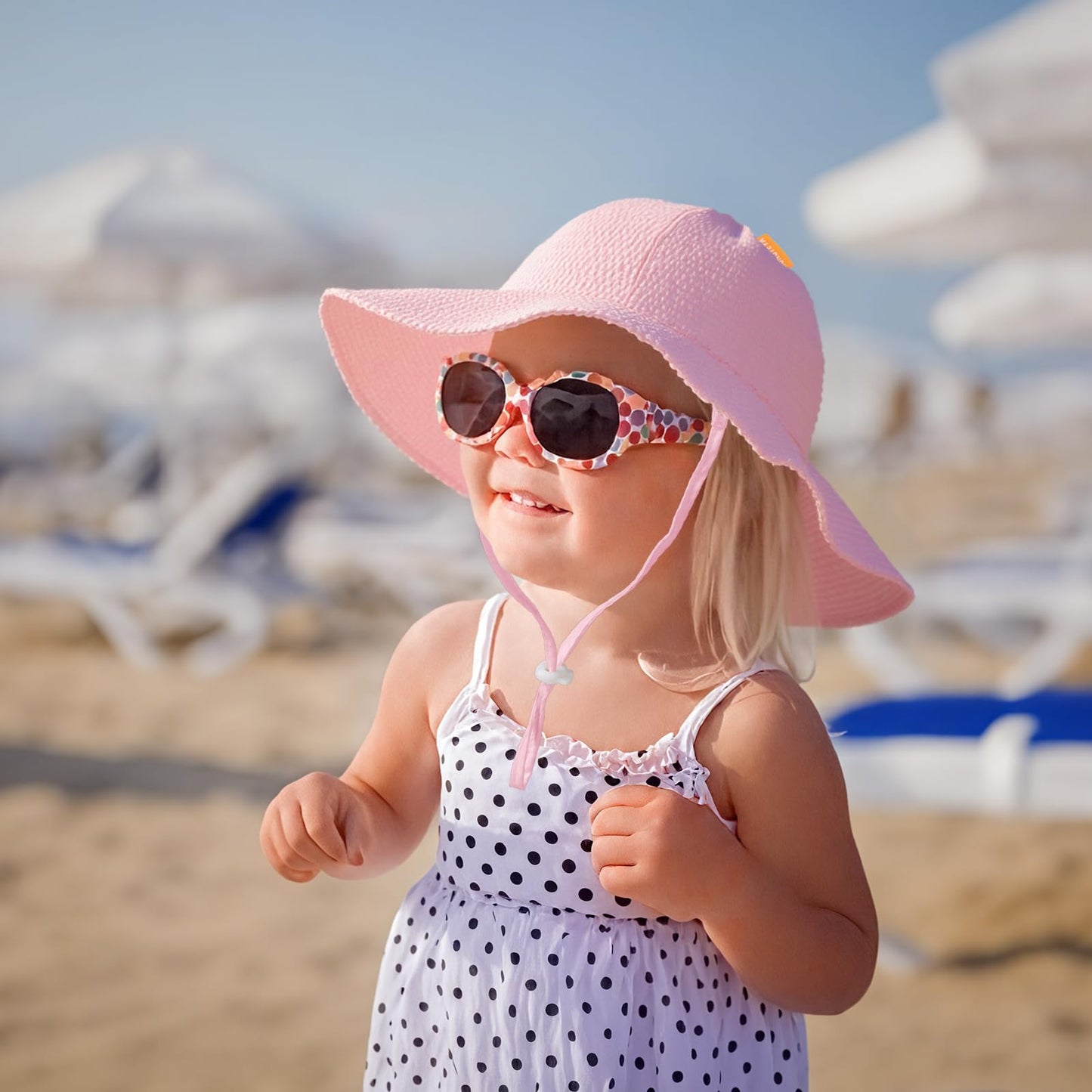 HONGTEYA Baby Sun Hat Toddler Girl Beach Hat Adjustable Outdoor Summer Hat UPF 50+ Sun Protection Wide Brim Infant Kids