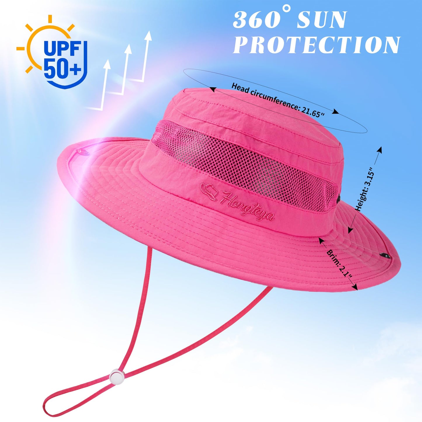 HONGTEYA Kids Sun Hat Summer UPF 50+ Outdoor Bucket Hat for Boys Girls Wide Brim Kids Hiking Beach Camping Hat 5-13 Years