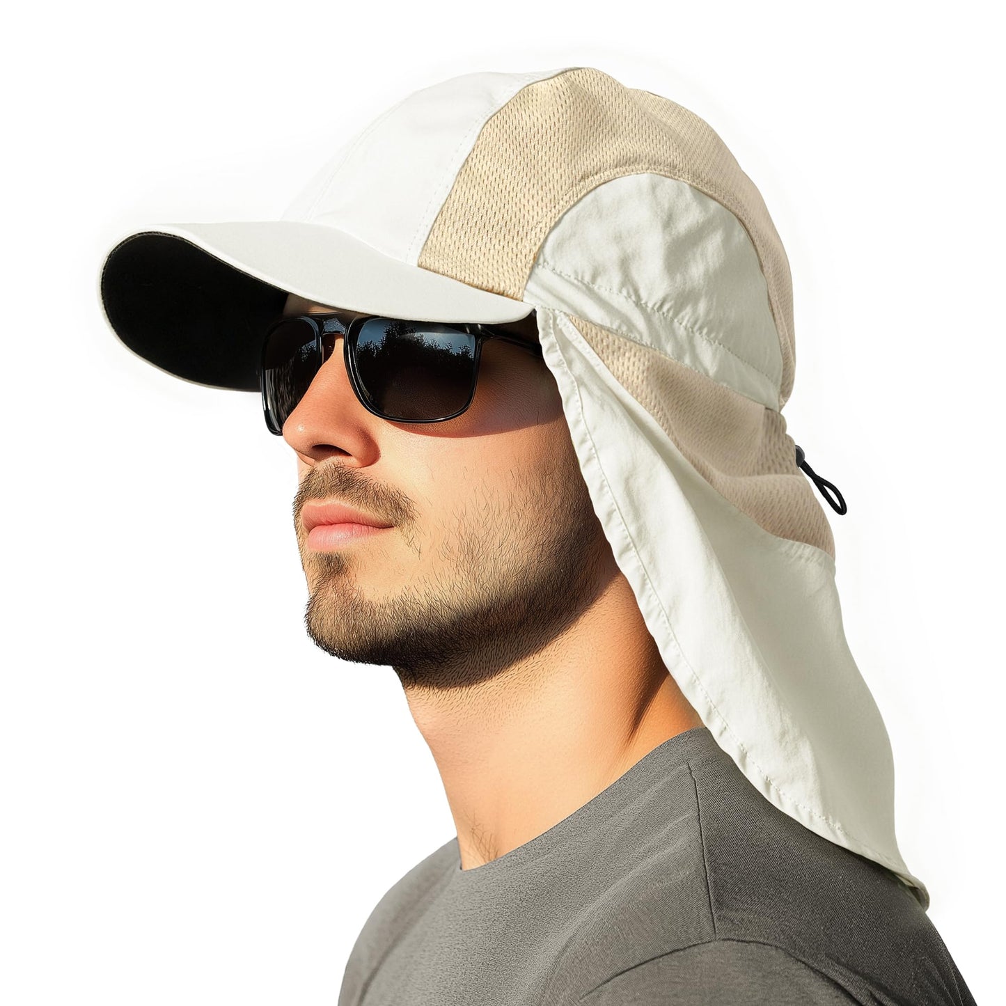HONGTEYA Mens Sun Hat with Breathable Mesh, UPF 50+ Sun Protection Fishing Hat with Neck Flap for Fishing Hiking Cycling
