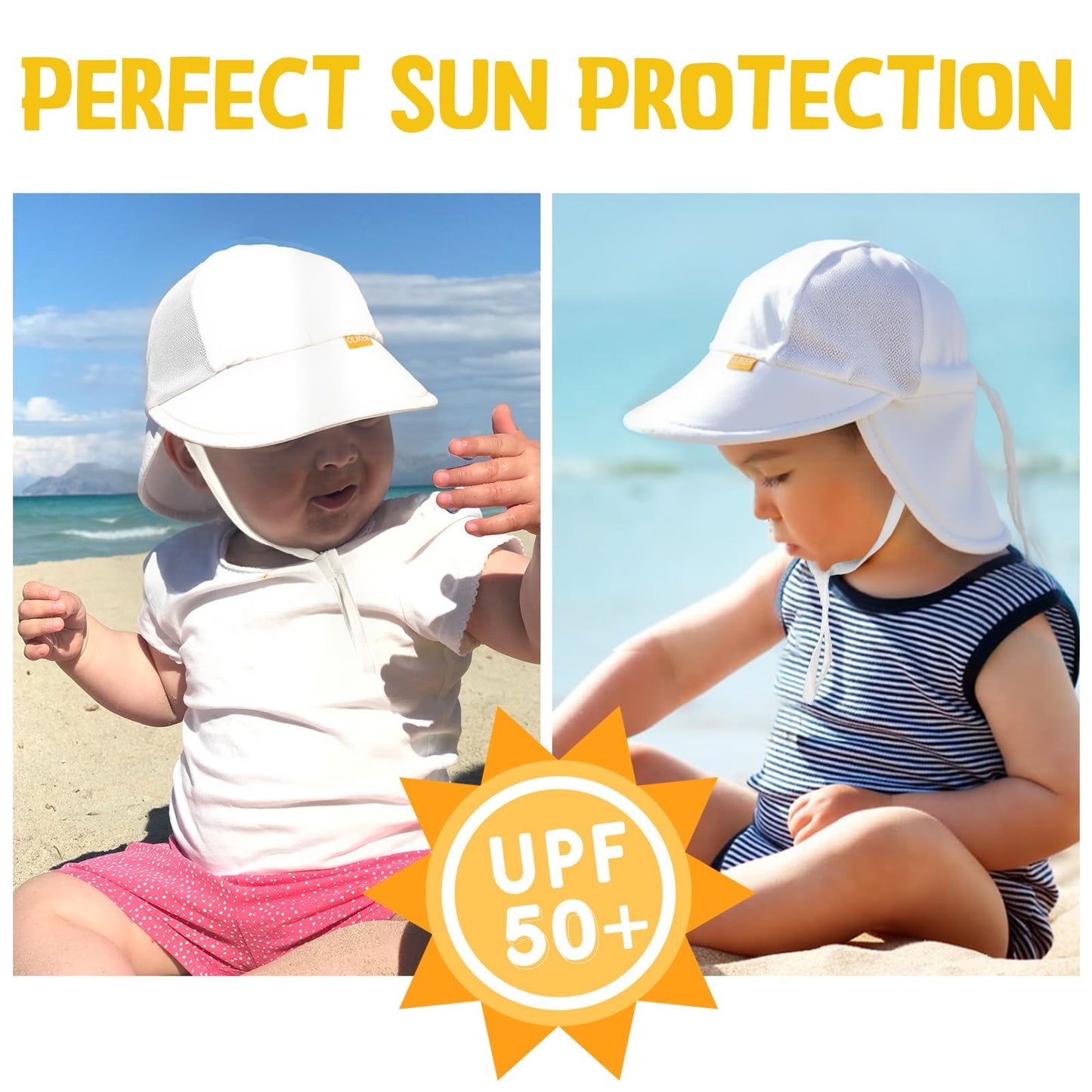 HONGTEYA Baby Sun Hat with Breathable Mesh, UPF 50+ Cotton Adjusrtable Unisex Toddler Sun Hat for Summer Beach Swim