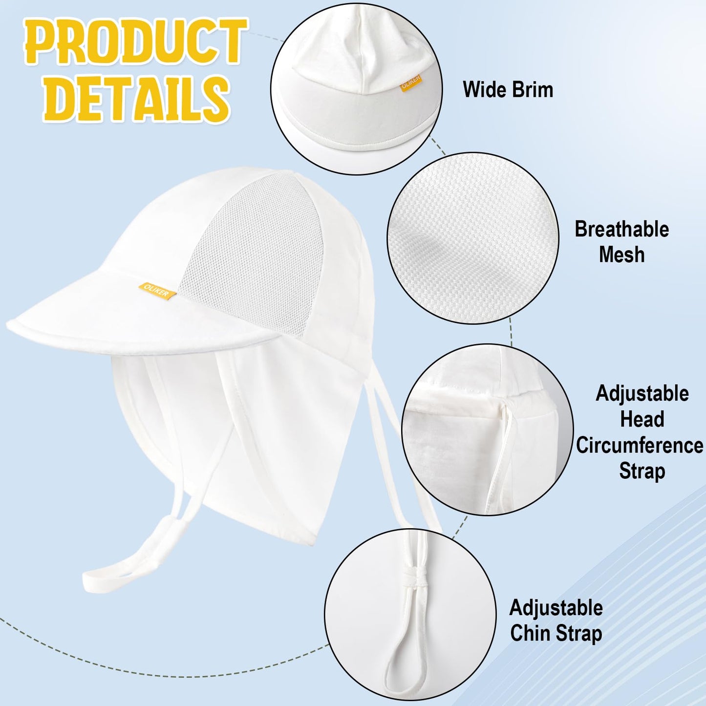 HONGTEYA Baby Sun Hat with Breathable Mesh, UPF 50+ Cotton Adjusrtable Unisex Toddler Sun Hat for Summer Beach Swim