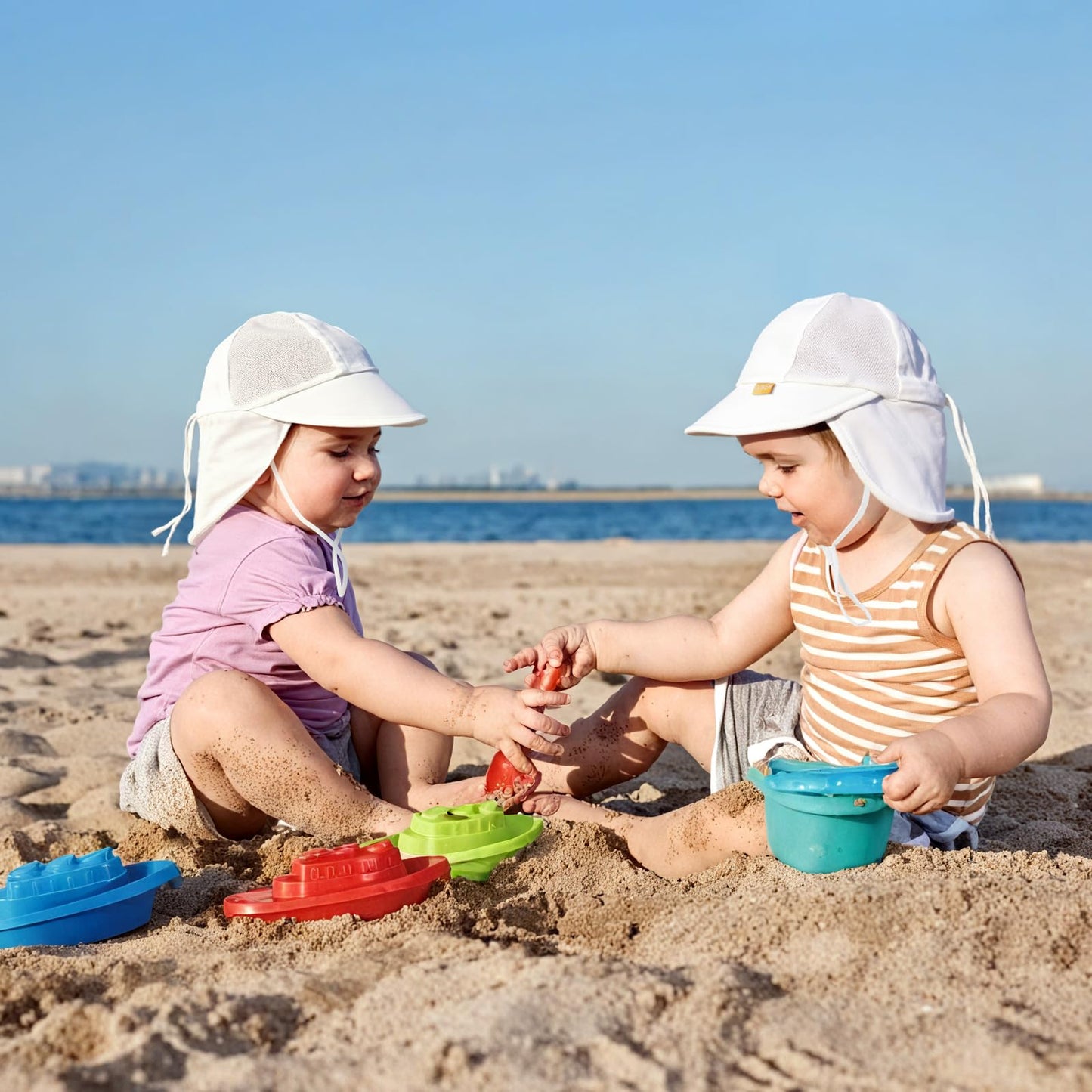 HONGTEYA Baby Sun Hat with Breathable Mesh, UPF 50+ Cotton Adjusrtable Unisex Toddler Sun Hat for Summer Beach Swim