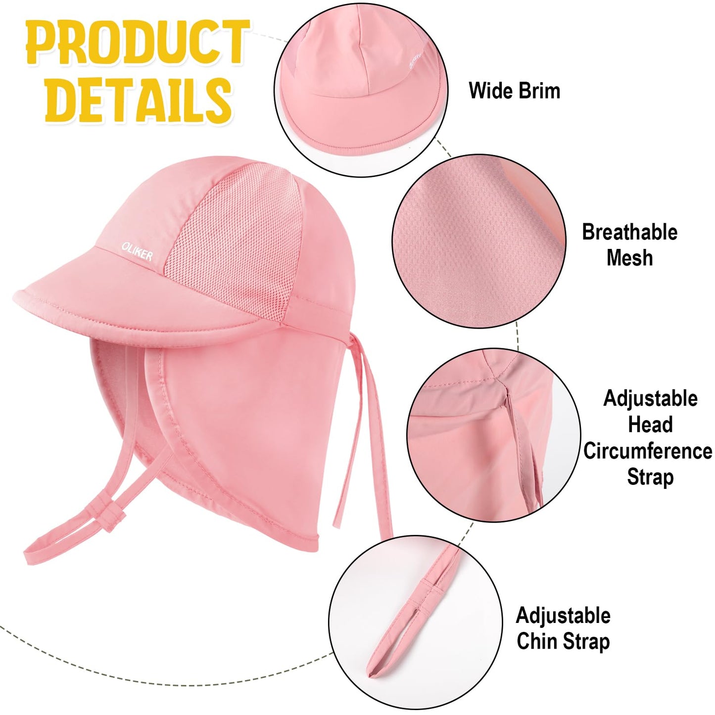 HONGTEYA Baby Sun Hat with Breathable Mesh,UPF50+ Quick Drying Unisex Baby Toddler Sun Hat for Summer Outdoor Beach