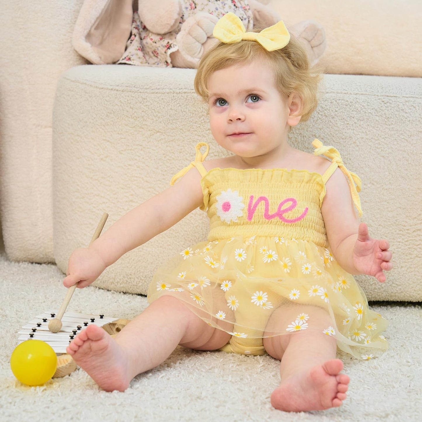 HONGTEYA Baby Girl 1st Birthday Outfit Girl First Birthday Clothes One Year Old Gifts Lace Romper Tulle Summer Newborn Dress