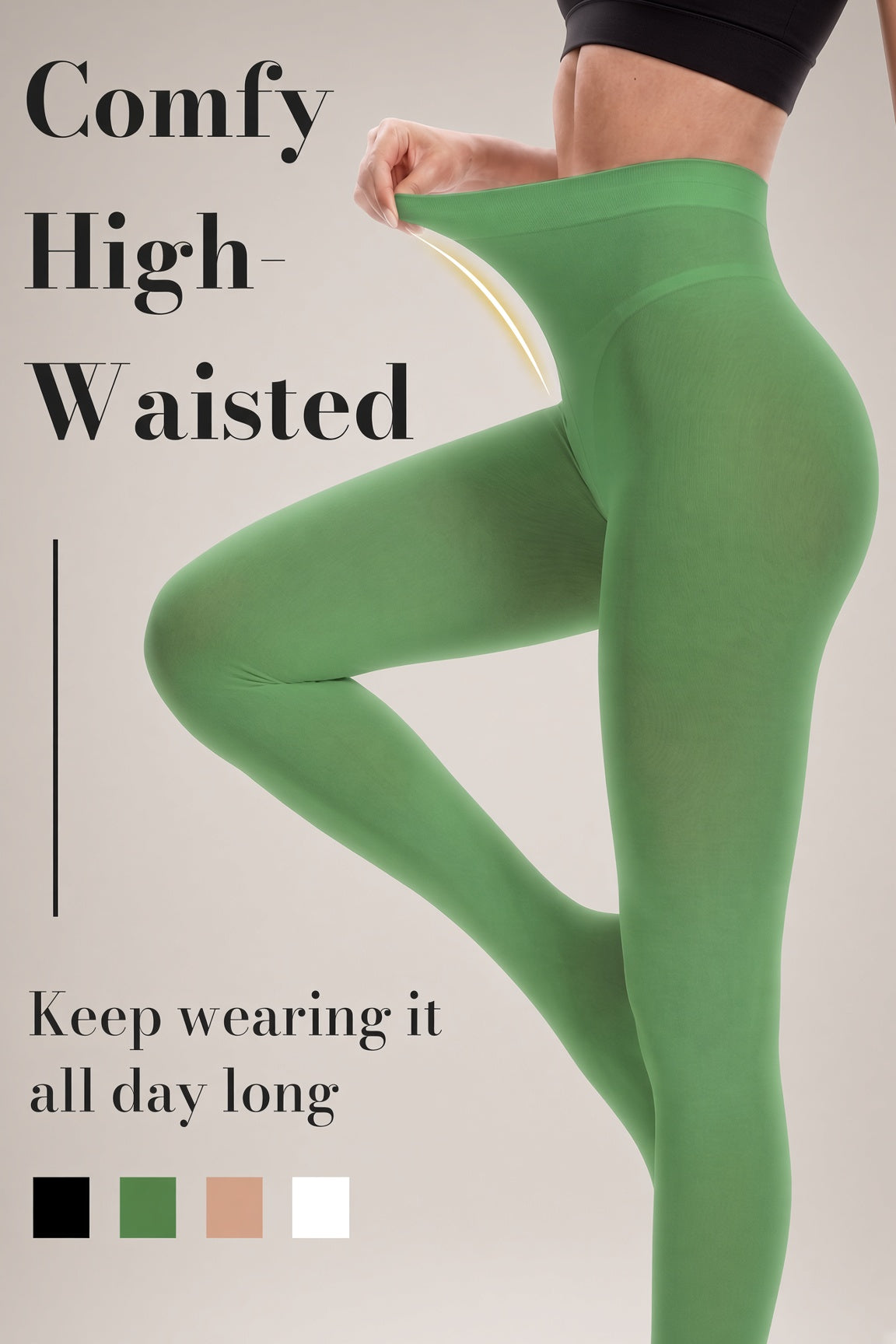 Green 80D Opaque Footed Tights
