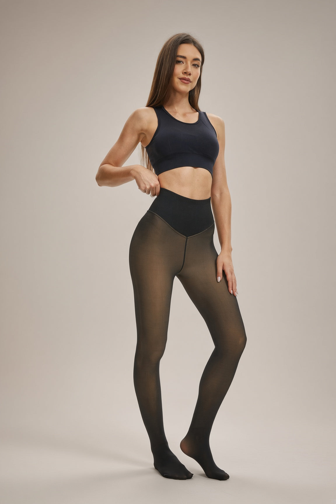 Black V-Waist Thermal Tights