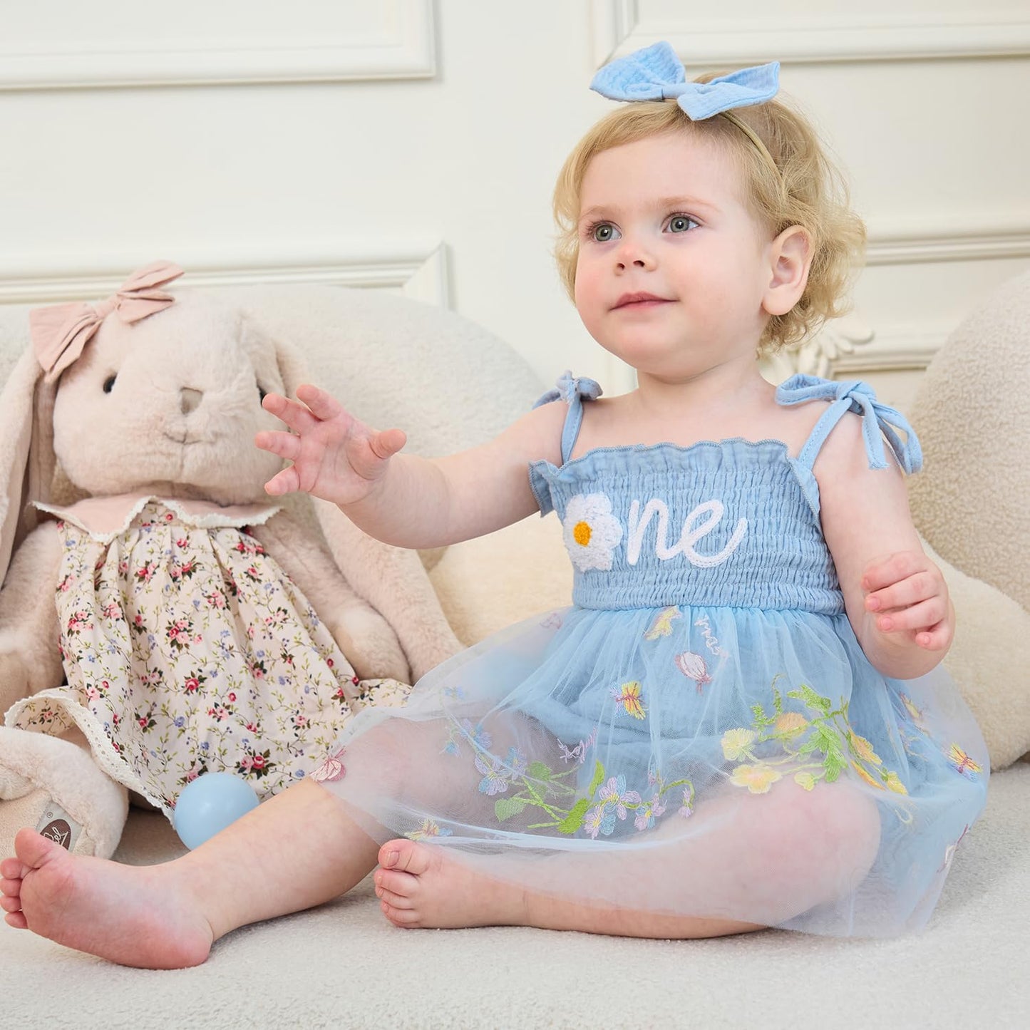 HONGTEYA Baby Girl 1st Birthday Outfit Girl First Birthday Clothes One Year Old Gifts Lace Romper Tulle Summer Newborn Dress