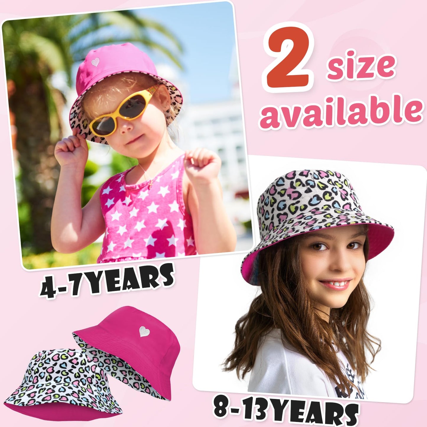 HONGTEYA Kids Sun Hat UPF 50+ Double Side Bucket Hats for Boys Girls Summer Sun Protection Wide Brim Unisex Beach Outdoor