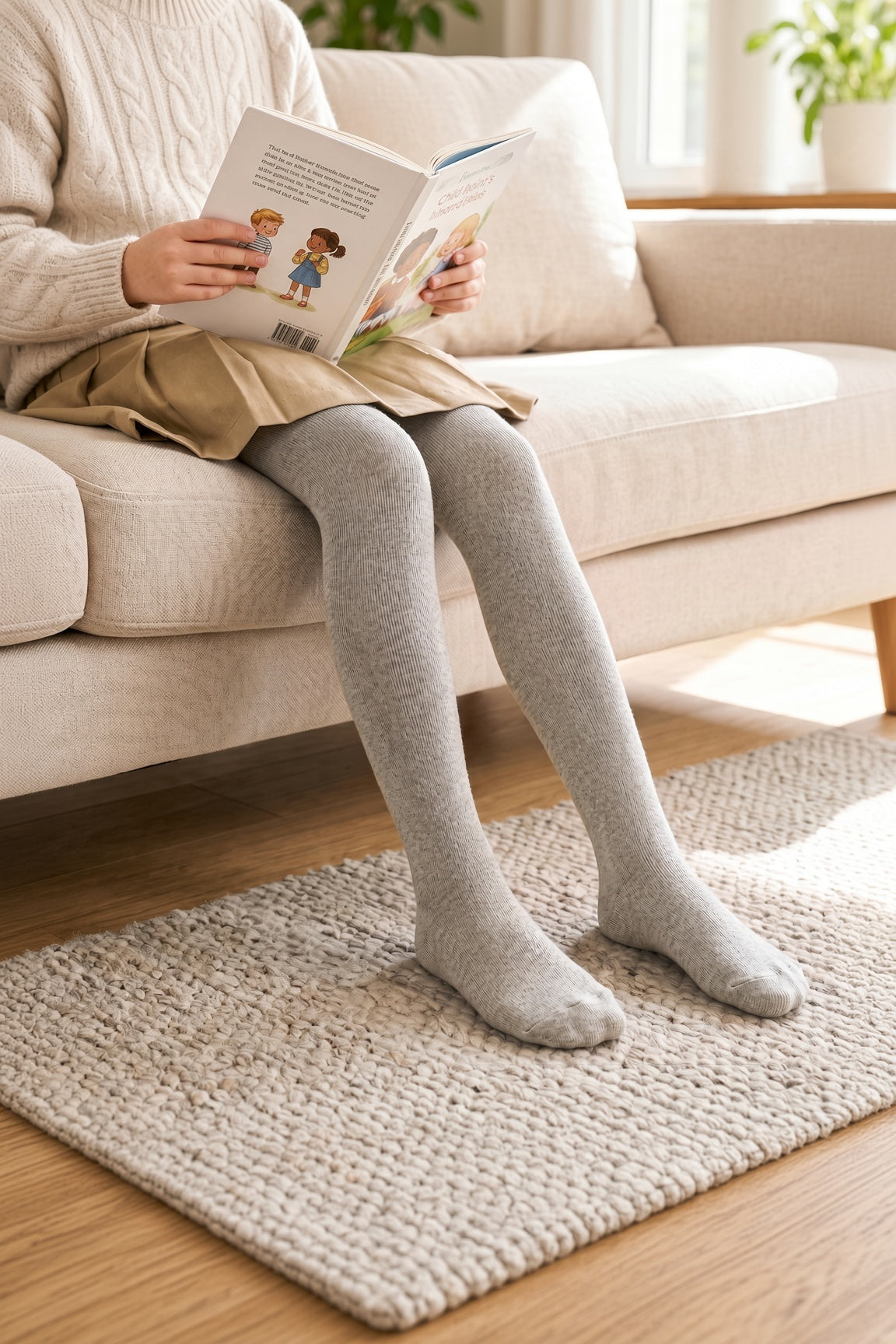 Girls Grey Cotton Tights