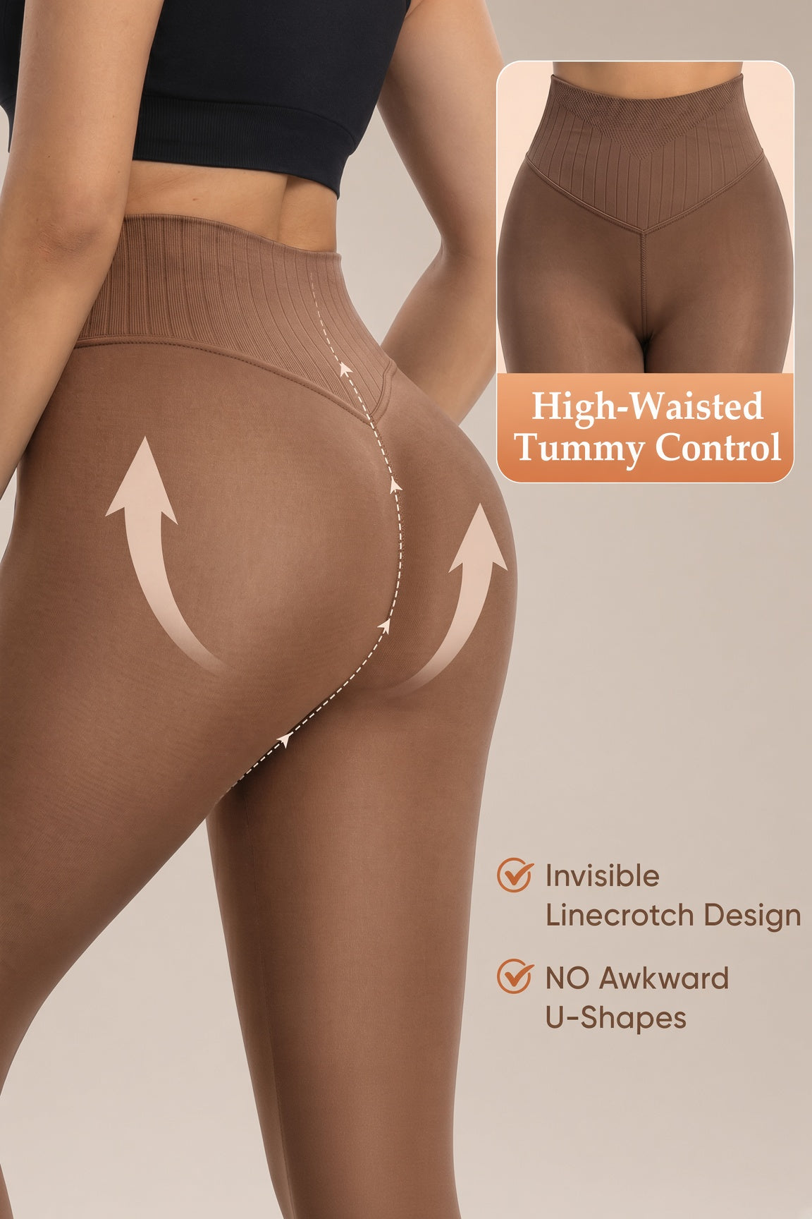 Coffee V-Waist Thermal Tights