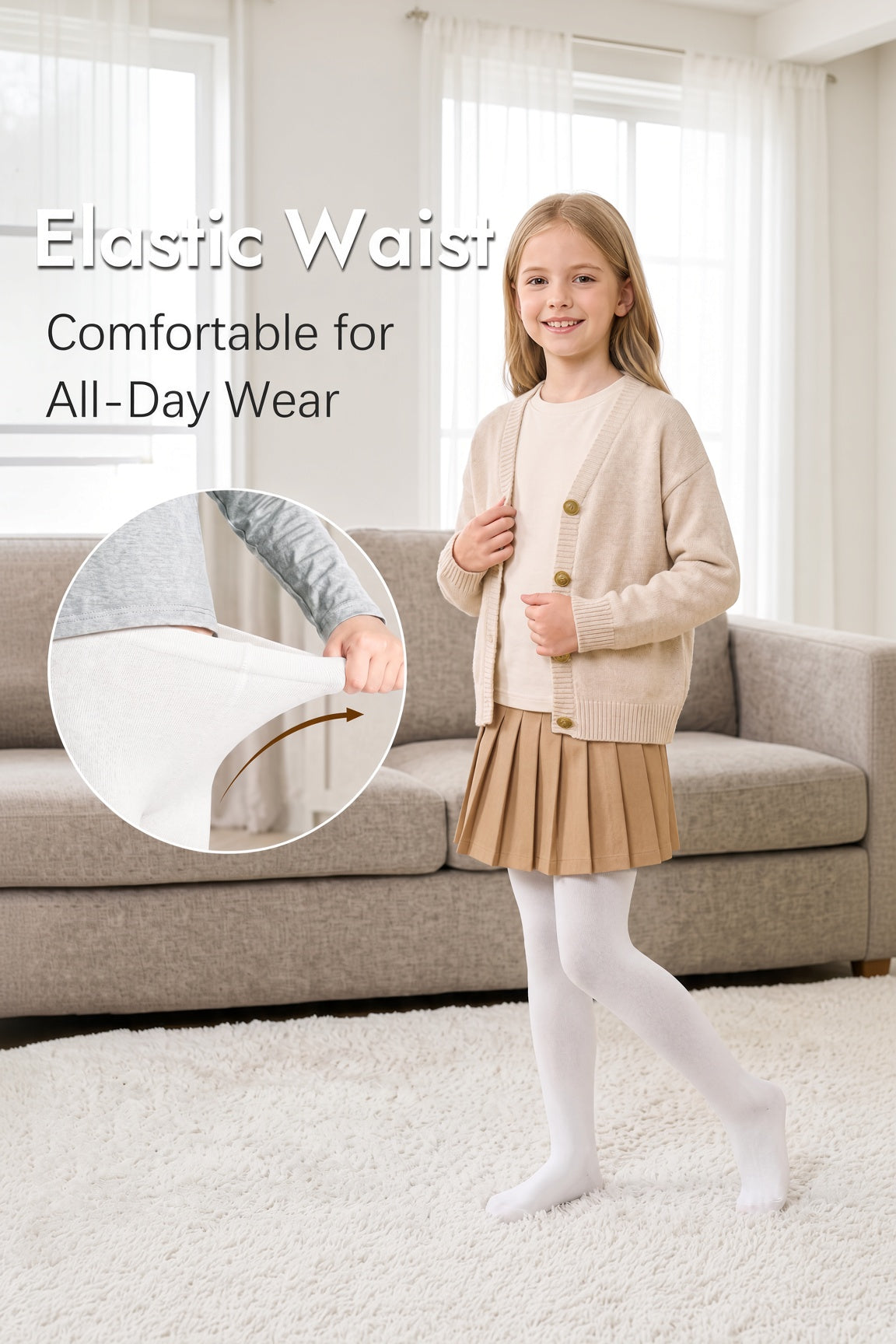 Girls White Cotton Tights