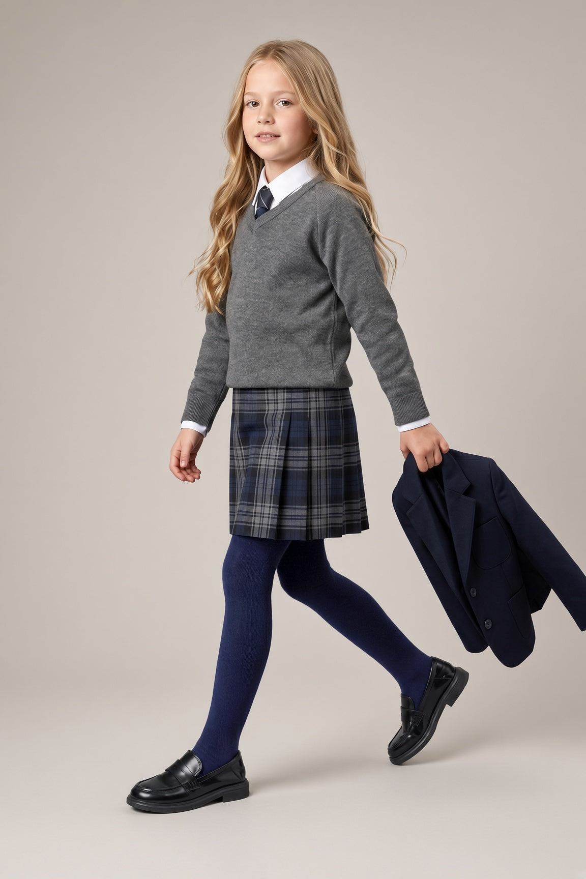 Girls Navy Blue Cotton Tights