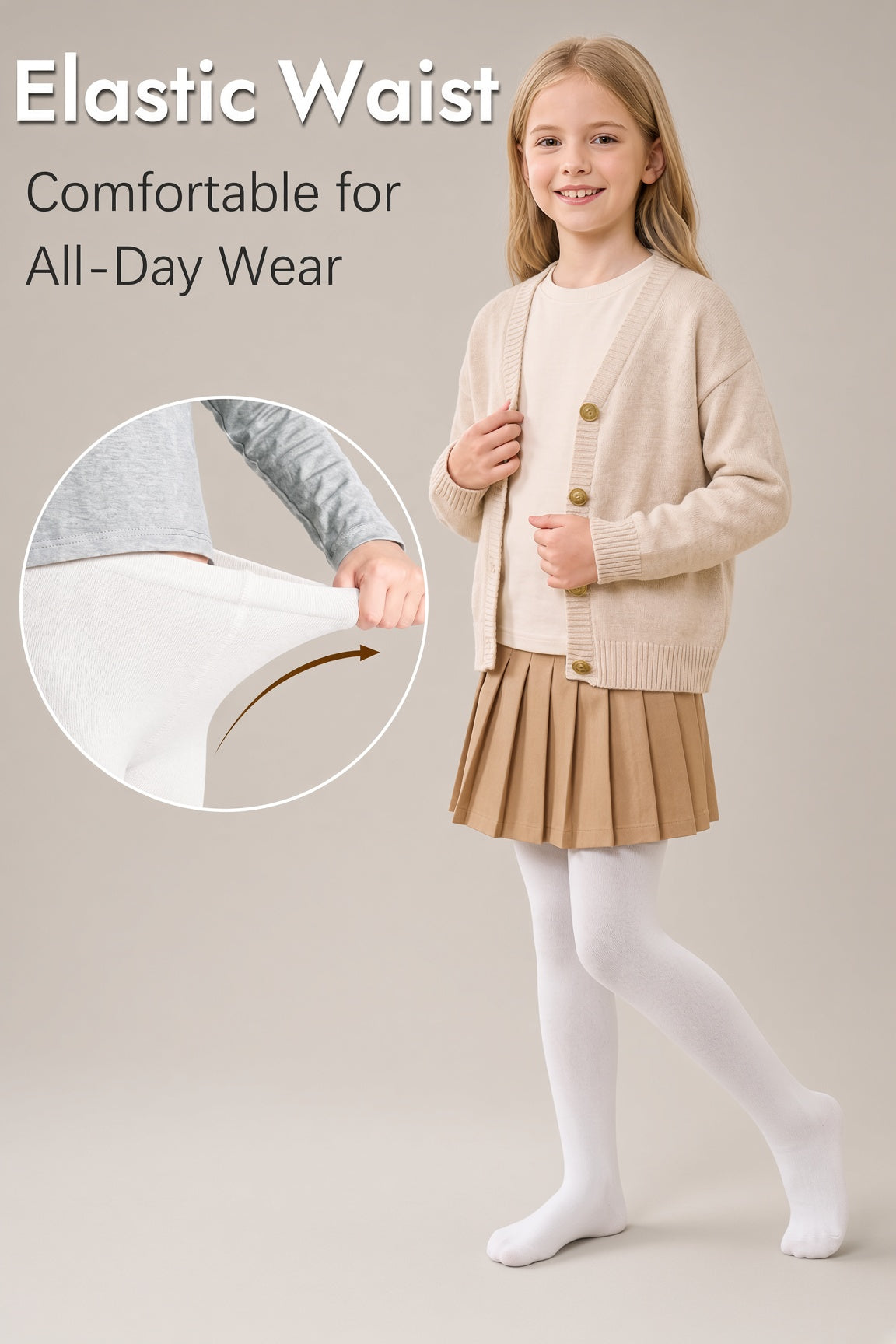 Girls White Cotton Tights