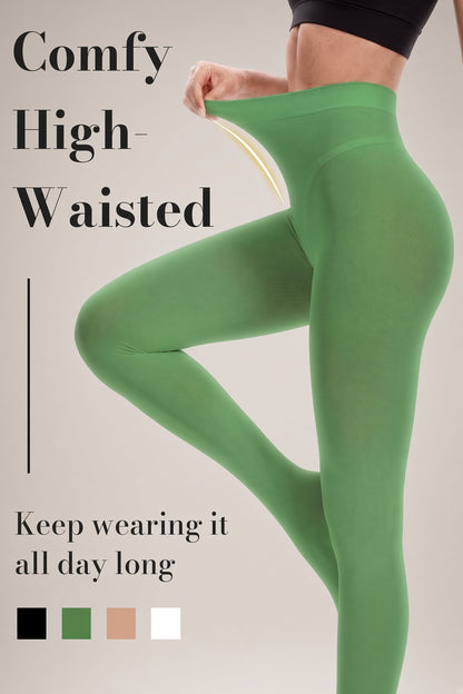 Green 80D Opaque Footed Tights