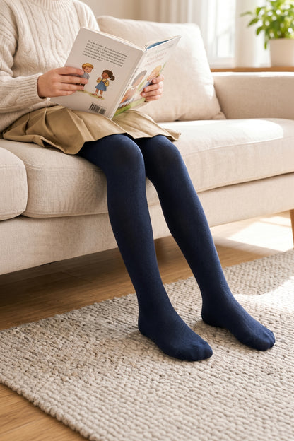 Girls Navy Blue Cotton Tights
