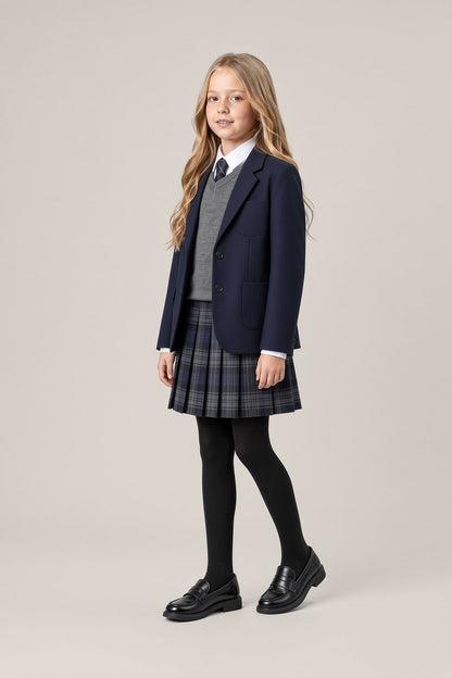 Girl wearing HONGTEYA black cotton tights in a warm greige studio