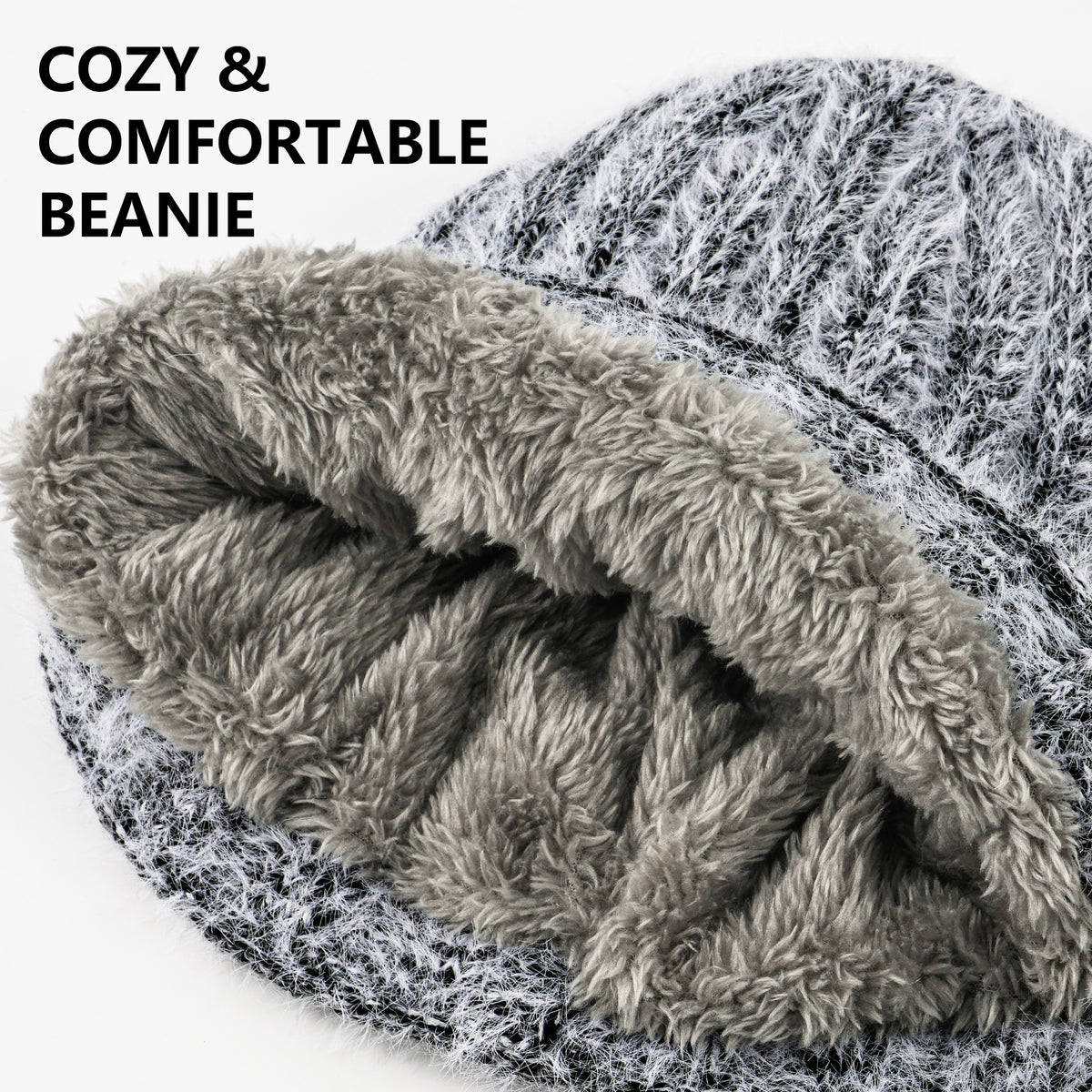 Close-up of grey beanie fleece lining from the Hongteya Women’s 4-Piece Winter Essentials Set